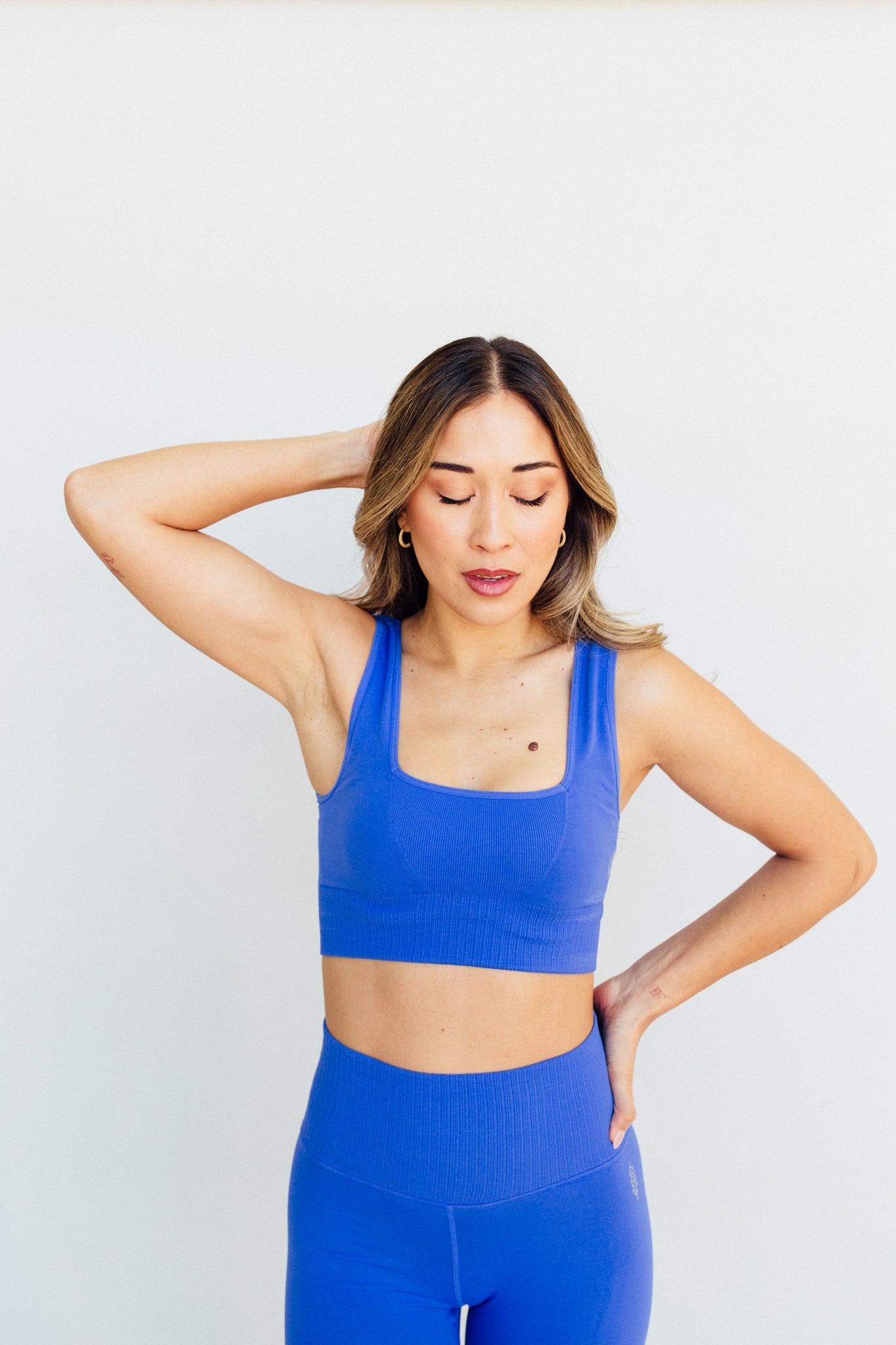 navy beyond yoga camila performance true colorblock bra