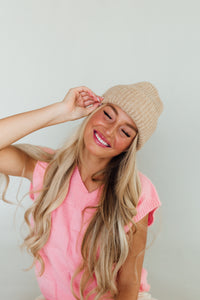 Harbor Marled Ribbed Free People Beanie (Camel)